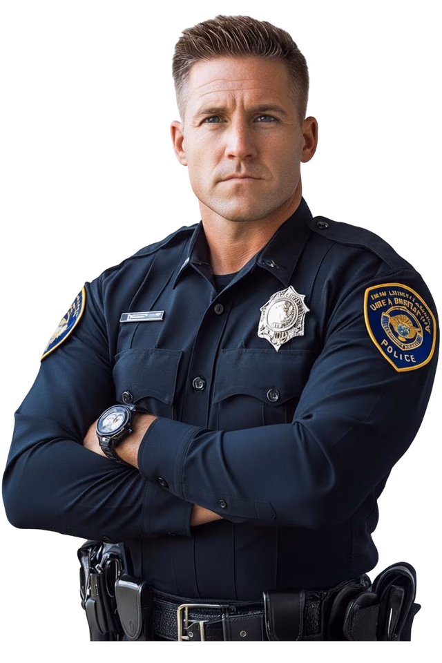 Police officer standing with arms crossed