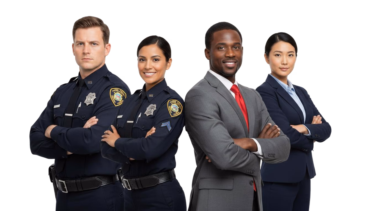 Police officers and business professionals